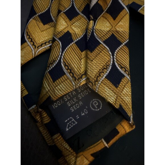 Ermenegildo Zenga Men’s Gold Blue Geometric Printed 100% Silk Tie 4” Italian EUC - Picture 6 of 9